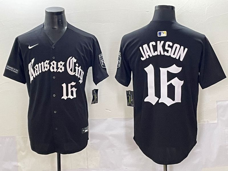 Men 2025 Kansas City Royals #16 Jackson Black Five generations Joint Name Nike MLB Jersey style 9->kansas city royals->MLB Jersey